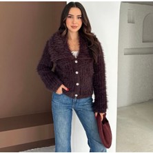 A.T. Kids-Women Kadın Peluş Dokulu Taş Düğmeli Crop Hırka