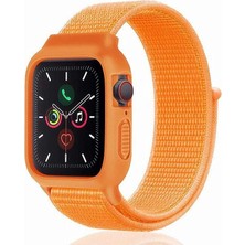Apple Watch 42MM Hasırlı Cırtcırtlı Kasalı Kordon - Turuncu Modern Asır (4938)