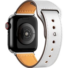 CPT83 Apple Watch 42MM KR415 Luaz Deri Kordon - Beyaz Modern Asır (3927)