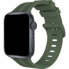 CP120 Apple Watch 38MM KR408 Çizgili Silikon Kordon - Koyu Yeşil Modern Asır (3927)
