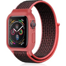 CP120 Apple Watch 42MM Hasırlı Cırtcırtlı Kasalı Kordon - Siyah-Pembe Modern Asır (3927)