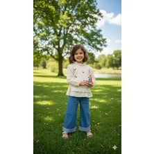 Miviko Kız Çocuk Takımı 3lü  Mevsimlık Bayramlık Alt Üst Set . Üst Triko Içi Ise Keten Kömlekli  Alt Yumuşak Kot