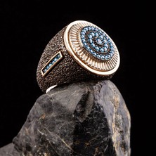 Design Ottoman Kuyumculuk Dokulu Blue Topaz Taşlı Gümüş Erkek Yüzük