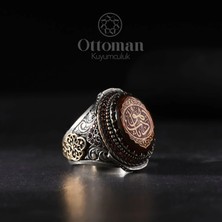 Design Ottoman Kuyumculuk Sulh Edep Yahu Yazılı Gümüş Erkek Yüzük