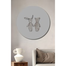 Teona Ahşap Dekoratif Ahşap Yuvarlak Tablo Tavşan ve Ayı