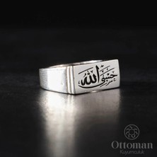 Design Ottoman Kuyumculuk Sade Di̇kdörtgen Hasbi̇yallah Gümüş Yüzük