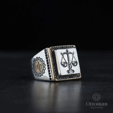 Design Ottoman Kuyumculuk Adalet Terazisi Motifli Gümüş Erkek Yüzük