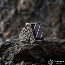 Design Ottoman Kuyumculuk Kehribar Taşlı Yarma Gümüş Erkek Yüzük