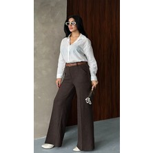 Leilaa Kemerli Balıksırtı Desen Likralı Kumaş Pantolon