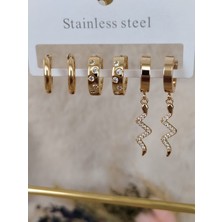 Tuel Gold Yılan Temalı Çelik Çoklu Küpe