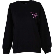 Trender Kurdele O Yaka 2 Ip Siyah Kadın Sweatshirt 26YDT1000035