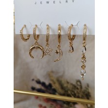 Tuel Gold Detaylı Modern  Çelik Çoklu Küpe