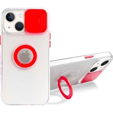 LTG Nova Ally Iphone 13 6.1 Inç Kılıf Sürgülü Kamera Lens Korumalı Yüzük Standlı Silikon KILIF-(5775)