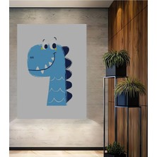 Teona Ahşap Dekoratif Ahşap Dikdörtgen Tablo Mavi Dinozor