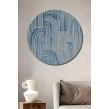 Teona Ahşap Dekoratif Ahşap Yuvarlak Çerçeve Görünümlü Tablo Mavi Kavisler