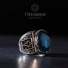 Design Ottoman Kuyumculuk Özel Tasarım Paraiba Taşlı Gümüş Erkek Yüzük