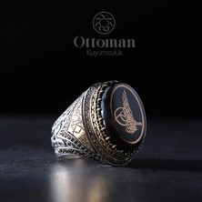 Design Ottoman Kuyumculuk Tuğra Model Özel Tasarım Gümüş Erkek Yüzük