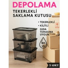 Loremp Kilitli Saklama Kutusu Tekerlekli 80 Litre 3 Adet Saklama Kabı Düzenleyici