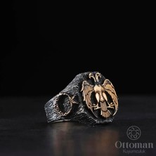 Design Ottoman Kuyumculuk Sade Tasarım Çift Başlı Kartal Gümüş Erkek Yüzük