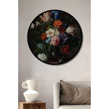 Teona Ahşap Dekoratif Ahşap Yuvarlak Çerçeve Görünümlü Tablo Çiçek Buketi Sanatı