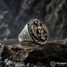 Design Ottoman Kuyumculuk Çift Başlı Kartal Gümüş Yüzük
