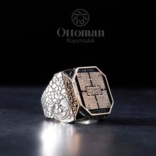 Design Ottoman Kuyumculuk Koruma Dualı Kufi Hat Yazılı Gümüş Erkek Yüzük