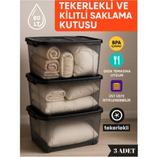 Loremp Saklama Kutusu Depolama Saklama Kabı 80 Litre 3 Adet Kilitli Tekerlekli