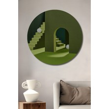 Teona Ahşap Dekoratif Ahşap Yuvarlak Tablo Yeşil Geometri