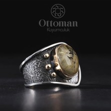 Design Ottoman Kuyumculuk Golden Rutil Kuvars Taşlı Gümüş Kadın Yüzük