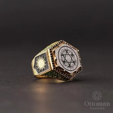Design Ottoman Kuyumculuk Gold Kaplama Süleyman Mührü Gümüş Erkek Yüzük