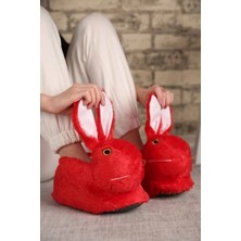 maxxi Kadın Kırmızı Tavşan Panduf Terlik Peluş Kumaş ve Figür Deseni ile Şık Tasarım