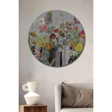 Teona Ahşap Dekoratif Ahşap Yuvarlak Tablo Çiçekli Şehir