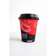 50 Adet Fb Cup 8 Oz Kapaklı Karton Bardak Seti - Modern Kırmızı Siyah Tasarım