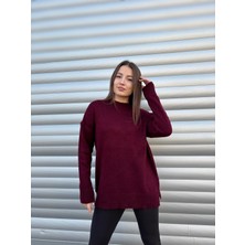 A.T. Kids-Women Kadın Bordo Oversize Yumuşak Dokulu Basic Triko Kazak