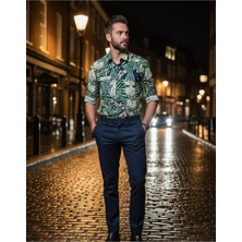Yusgos Uzun Kollu Pamuklu Retro Desenli Regular Fit Erkek Gömlek