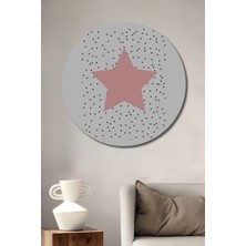 Teona Ahşap Dekoratif Ahşap Yuvarlak Tablo Pembe Yıldız