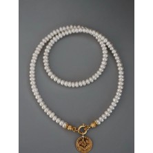 Taşmir Sertifikalı Rondel Kesim Gerçek Doğal Inci Kolye - Kulplu Altın Takılan - Altın Kaplama Pirinç Aparat