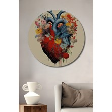 Teona Ahşap Dekoratif Ahşap Yuvarlak Tablo Çiçekli Kalp