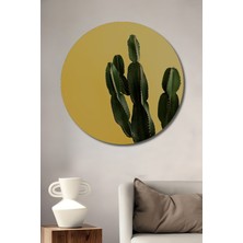 Teona Ahşap Dekoratif Ahşap Yuvarlak Tablo Yeşil Kaktüs