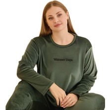Bipamuk Plus Kadife Kumaş Büyük Beden Kadın Pijama Takımı Manşetli Paça Yumuşak Sıcak Tutan Şık Tasarım 3xl/5xl