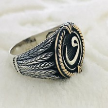 Canka Vav Harfi İşlemeli 925 Ayar Gümüş Erkek Yüzük