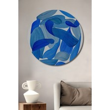 Teona Ahşap Dekoratif Ahşap Yuvarlak Çerçeve Görünümlü Tablo Mavi Dalgalar