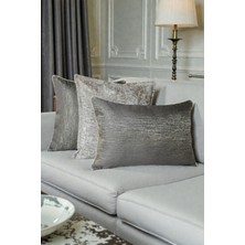 Visionario Kırlent Kılıfı Çizgili Desenli Jakarlı Dokuma ve Kadife Kumaş Seti 45X45 35X50 Çift Taraflı Biyeli