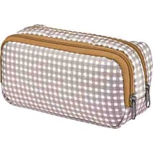 Brons Kareli Çift Kat Kalem Çantası Çift Gözlü Kalemlik BR-3244