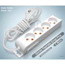 Yeo Aydınlatma 4'lü Topraklı Grup Priz 2 Metre - Çocuk Korumalı Beyaz