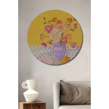 Teona Ahşap Dekoratif Ahşap Yuvarlak Tablo Çiçekli Vazo