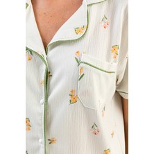 Morvarid Uzun Kol Gömlek Yaka Kadın Pinterest Pijama Takımı - Mevsimlik Kadın Pijama- Geniş Beden Aralığı