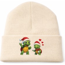 Middles & Niddles Collection Middles&niddles Collection Sevimli Kaplumbağa Baskılı Bere – Unisex Kışlık Triko Bere