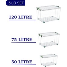 Loremp Tekerlekli Saklama Kutusu 3'lü Set 120 Lt - 75 Lt - 50 Lt Ayakkabı/mutfak/banyo Düzenleme