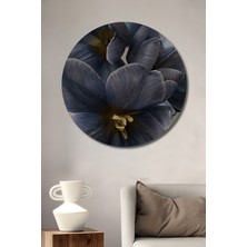 Teona Ahşap Dekoratif Ahşap Yuvarlak Tablo Mavi Çiçekler